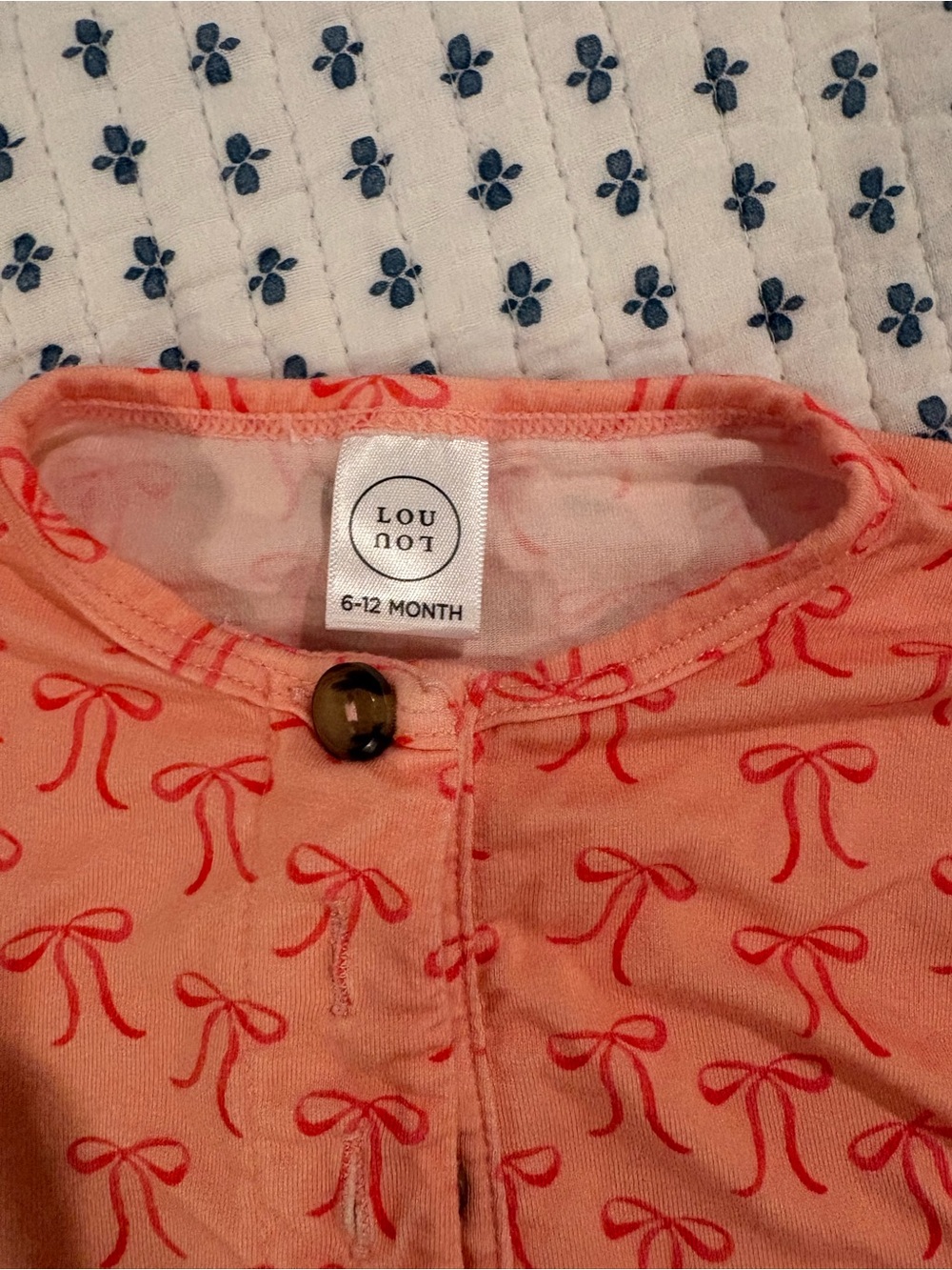 Lou Lou Pink Baby Romper with Red Bow Print